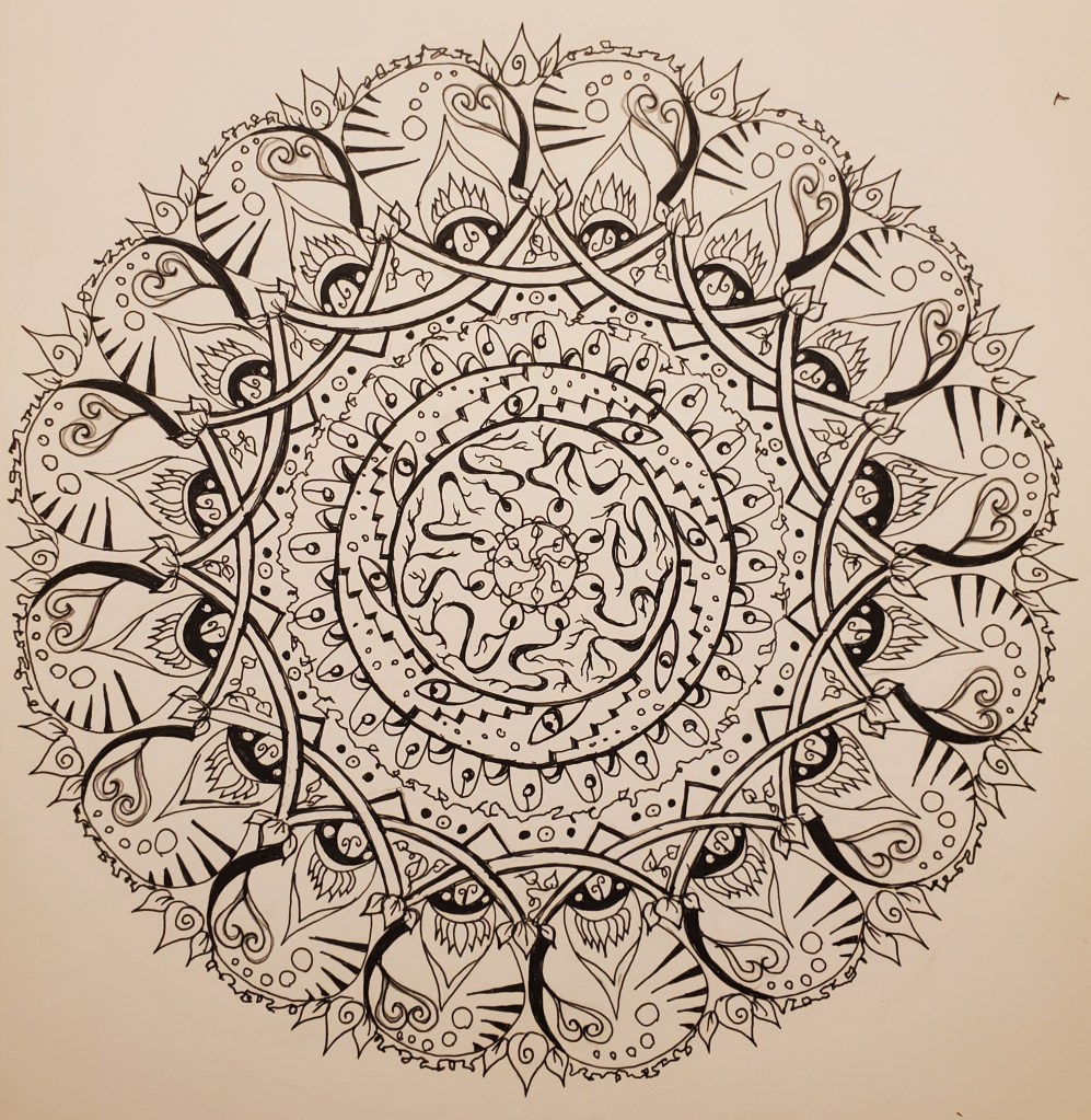 Pen-and-ink mandala drawing by Shannon Williams